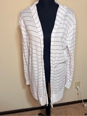 Cynthia Rowley Women’s 1X Striped Hooded Linen Cardigan Sweater Coastal Beach
